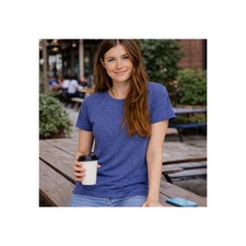 Plain Basic Cotton T Shirt for Women  Short Sleeves Crew Neck Heather Blue Size