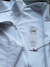 Alo Yoga Conquer Full Zip Track Jacket White L Long Sleeve Pockets