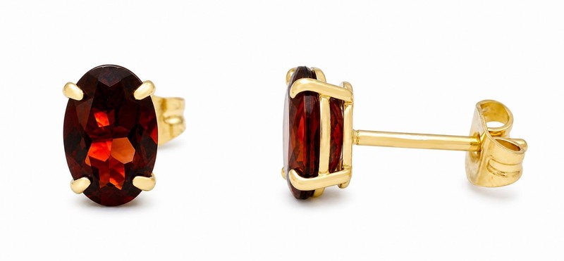 GENUINE 1.30 Cts GARNET STUD EARRINGS 14K YELLOW GOLD - Free Appraisal Service
