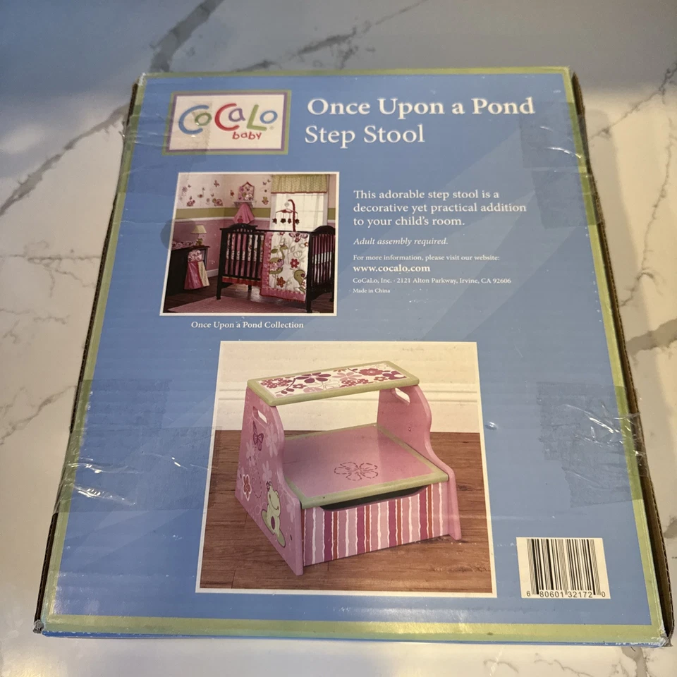 Cacalo Baby Once Upon A Pond Wooden Step Stool Butterflies Frog Floral Pink - Image 3 of 3