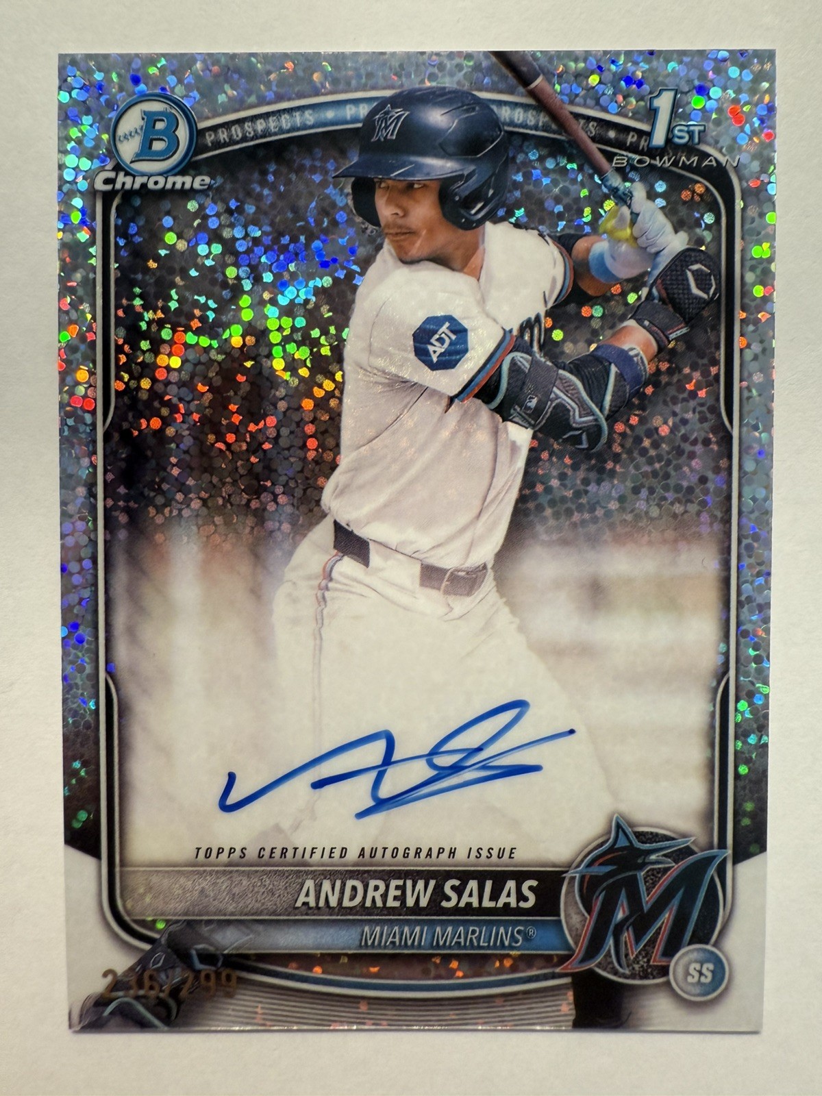 2025 Bowman Chrome Andrew Salas Auto Speckle Refractor #236/299 1st Marlins RC