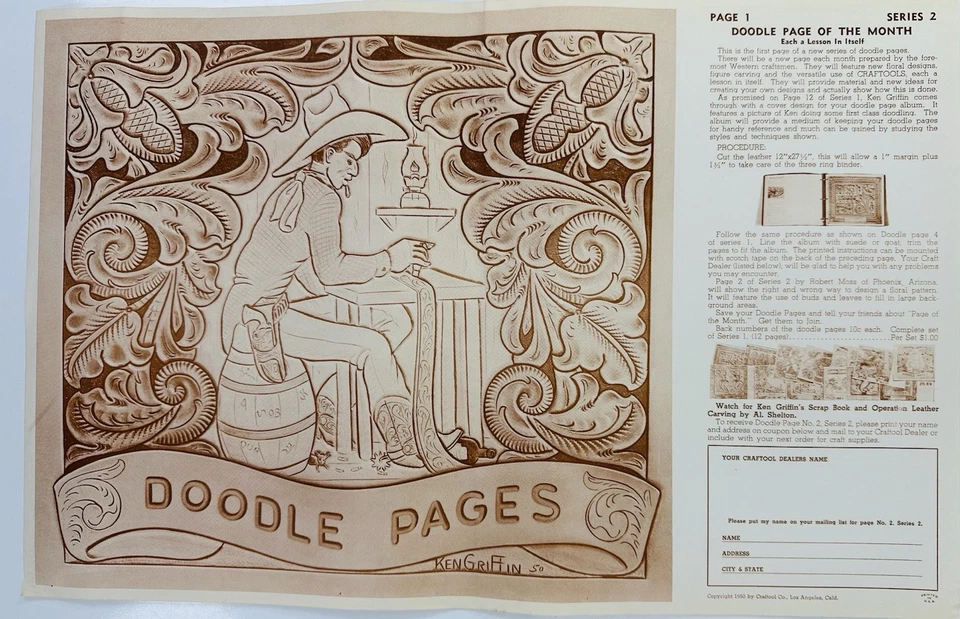Vintage Ken Griffin Doodle Page Series 2 Leather Craftool Pattern Sheet 1950 - Image 2 of 2