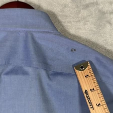 Isaia Dress Shirt Mens 41 Blue Leuca Mix Cotton Made Italy Spread Collar *FLAW