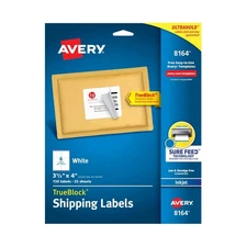 Avery Printable Shipping Labels with Sure Feed, 3-1/3" x 4", White, 150 Blank...