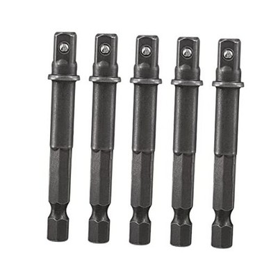  Square Socket Bit Adapter, 5 Pcs 1/4 Hex Impact Socket Extension 1/4'' Silver