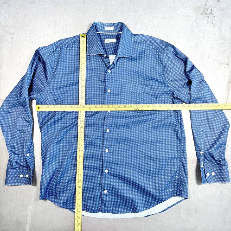 Camisa Peter Millar Para Hombres Extra Grande Azul Patrón Lunares Vestido Abotonado Informal Foto 3 de 4