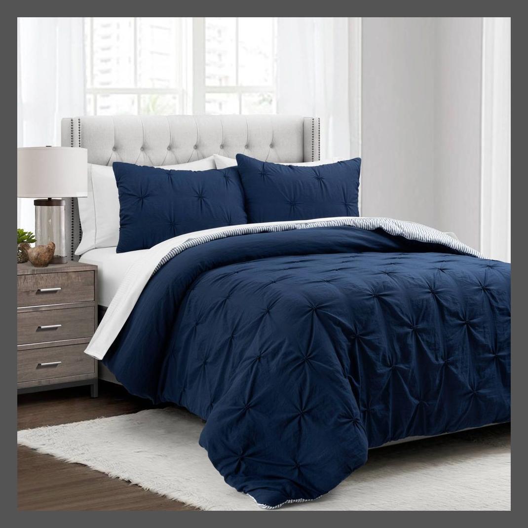 Lush Decor 5-Piece Comforter Set Stripes Deep Pocket Sheets, Navy, Twin/TwinXL