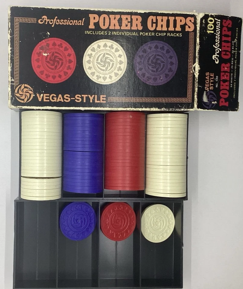 Lot 2 100 Vegas Style Professional Poker Chips 1976 Custom Games with 2 RACKS - Image 2 of 4