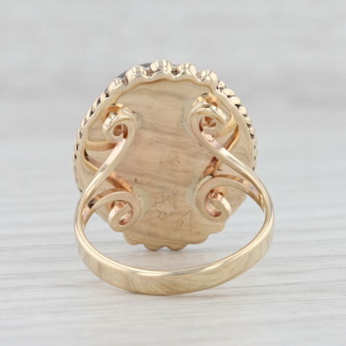 Fuoco Agata Anello 14k Oro Giallo Misura 8 Ovale Cabochon Solitario Cocktail - Foto 4 di 8