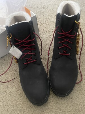 TIMBERLAND PREMIUM 6IN WP WARMLINEDBOOT BLACL NUBUCK W RED