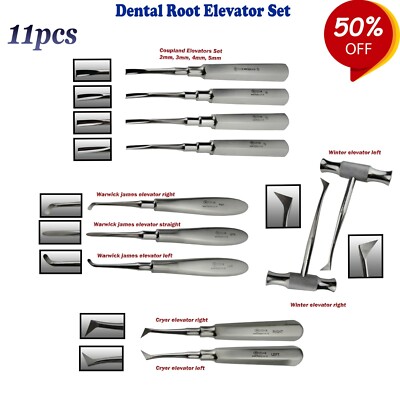 11 pcs Dental Tooth Root Extraction Elevators Surgical Extracting Elevators kit