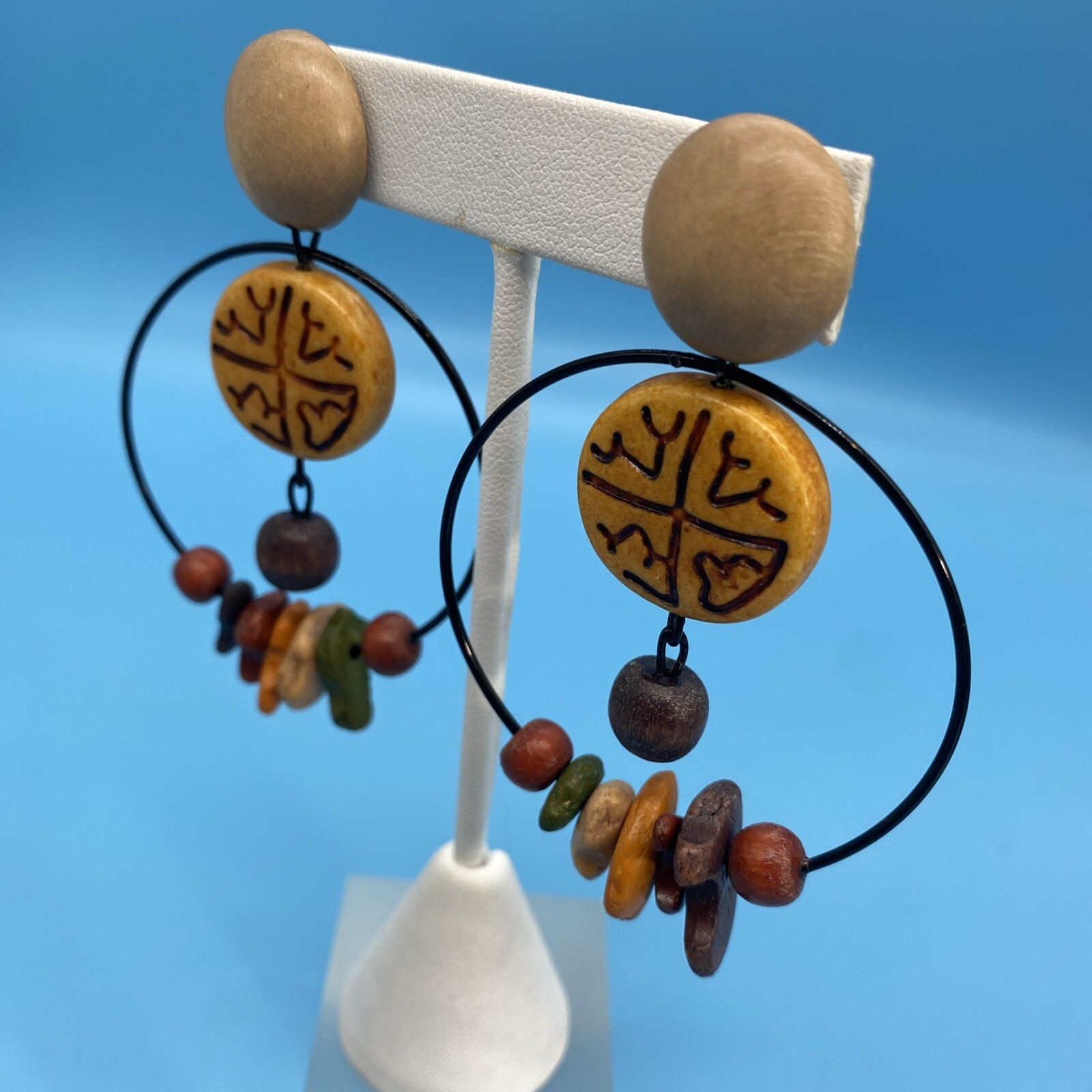 Artisan Boho/Dangle-Drop/Circle Post Earrings/3" … - image 2