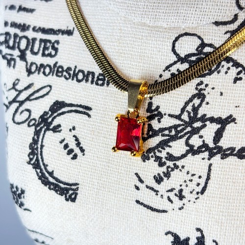 Red Ruby CZ Snake Chain Necklace–18K Gold-Emerald Cut-Minimal-Birthstone Jewelry - Picture 2 of 29