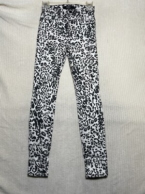 Hudson Barbara High Rise Super Skinny Ankle Jeans Leopard Print Size 24