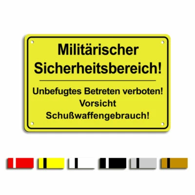 DEINE-GRAVUR Militärischer Sicherheitsbereich! Gravurschild Warnung Vorsicht Achtung 6 Farben