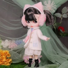 Takara 12" Neo Blythe Nude doll dark grey hair dudu mouth makeup lips Joint body