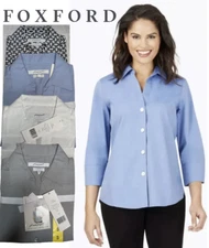 NEW Foxcroft Womens Collared Button Down Dress Shirt Easy Care Poplin Blouse