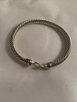 David Yurman Sterling Silver 5mm Cable Classic Buckle Bracelet 18k Gold S/M 6”
