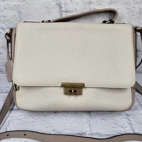 Fossil Crossbody Purse Handle Bag Pebbled Leather Beige Taupe Color Block SAMPLE - Picture 2 of 24
