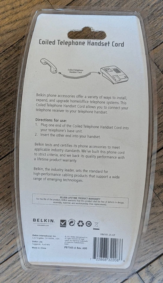 BELKIN 25 英尺线圈电话听筒灰色(2 包 - 单独包装) — 第 2/2 张图片