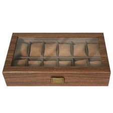 12 Slots Watch Box Wooden Watch Case Glass Lid Jewelry Organizer Display Case
