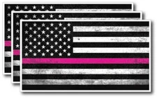3x Thin Pink Line American USA Flag Breast cancer awareness Ribbon decal sticker