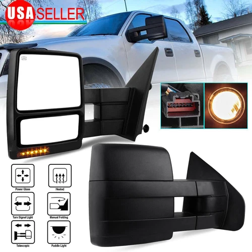 Pair Power Heated Tow Mirrors for 2007- 2014 Ford F150 F-150 Signal Puddle Light