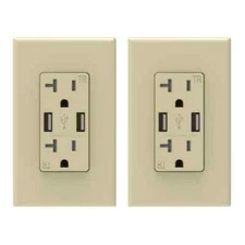ELEGRP 3.6 Amp USB Dual Type A In-Wall Charger w/ 20 Amp Duplex Ivory 2-Pack