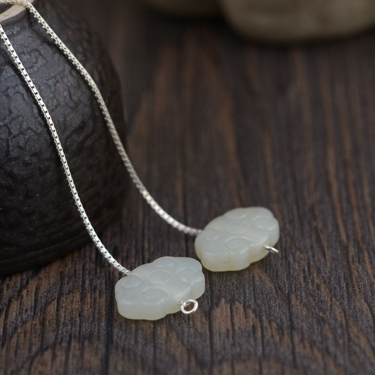 Light Jade Cloud Spiral Earrings in 925 Silver with Pull-Through Design-image