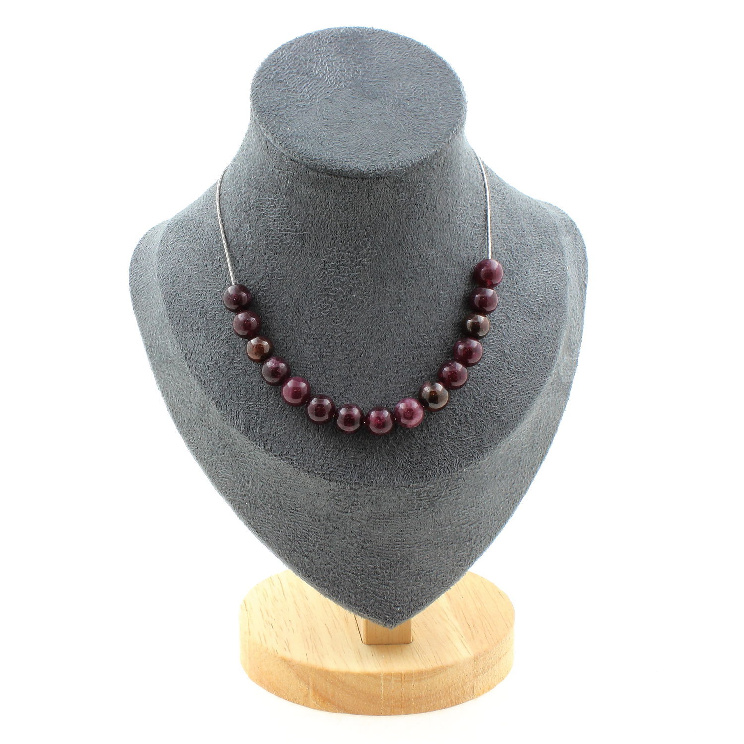 Collier Grenat pierres et minéraux naturels, 15 perles 8 mm avec chaine acier inoxydable