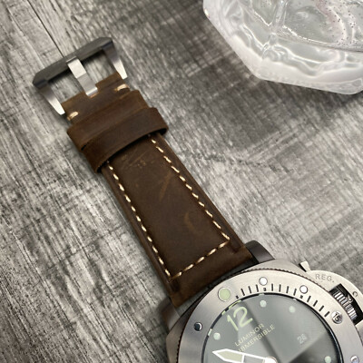 For OFFICINE PANERAI Luminor Marina 24mm Dark Brown Leather Watch Strap Band