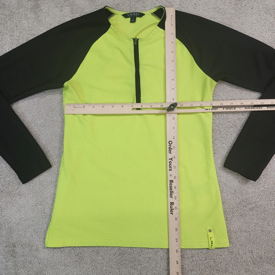 Camisa LAUREN RALPH LAUREN Mujer Verde Negra Malla 1/4 Cremallera Raglán Grande Foto 2 de 4