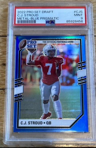 + 2022 Pro Set Draft C.J. Stroud Metal-Blue Prismatic CJS PSA 9