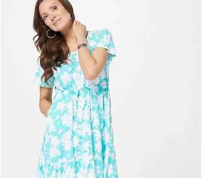 Stan Herman Happy Days 100% Cotton Tiered Dress-Aqua-Medium-NEW-A392414
