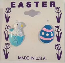 Easter Duo Two Lapel Pins on Card; Chick in Egg & Egg Made in USA By OSC NEW
