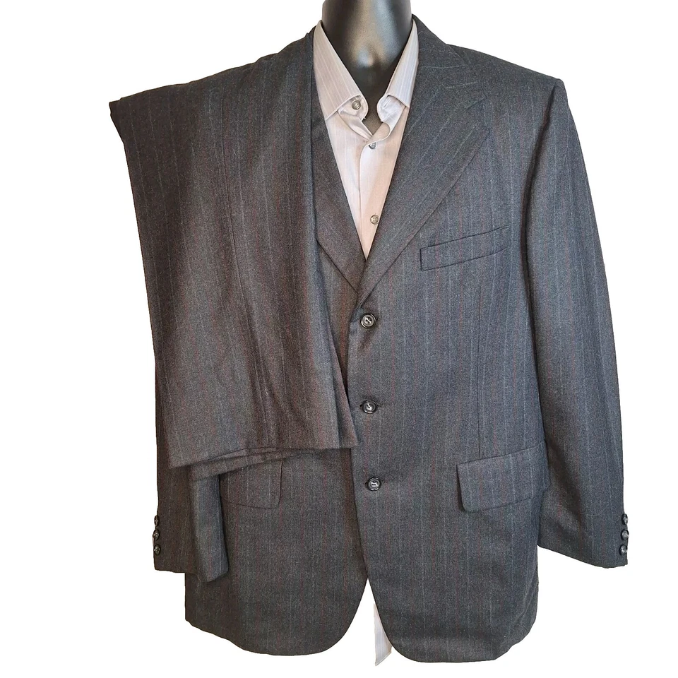 Костюм мужской Kingsridge 1970-е 2 предмета 44R 38X29 полоса древесного угля шерсть на 3 пуговицах - Изображение 2 из 4