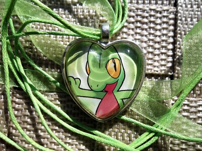 Pokemon Treecko Charm Handmade Pendant Glass Necklace Cosplay heart lizard gen 3