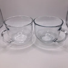 Clear Glass Cups Coffee Tea Set of 2 Flat Bottom