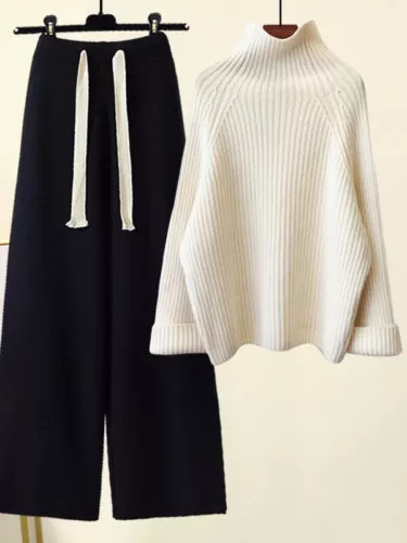 Conjunto de dos piezas de chándal para mujer suéter tops conjuntos pantalón traje tejido para mujer - Imagen 17 de 35