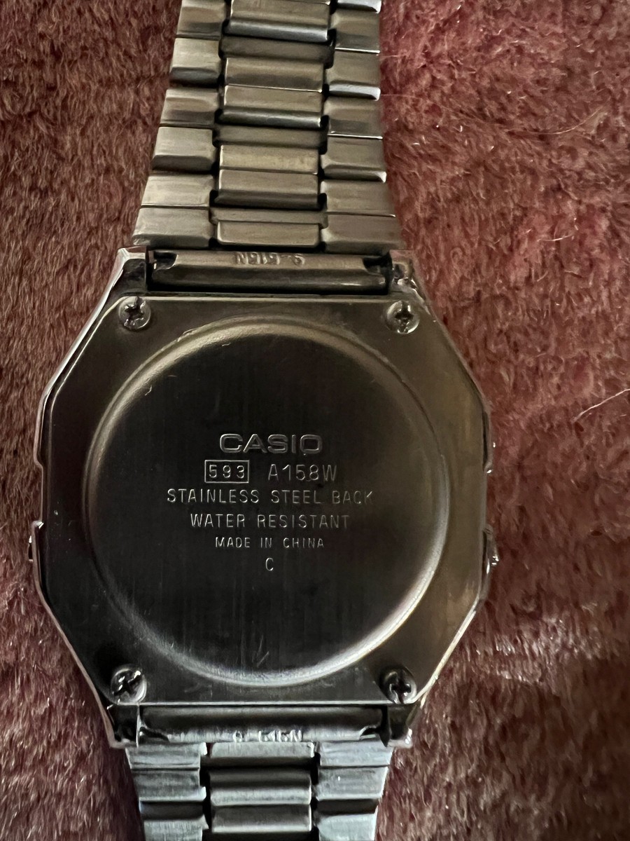Casio Watch A158W Model 593 Silver Digital Alarm Chrono Original