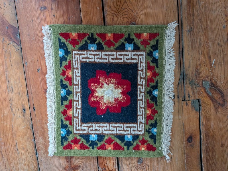 18.5" X 17.5" Antique Hand Knotted Tibetan  Meditation / Prayer Carpet Rug