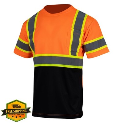 VENDACE Hi Vis Safety Shirt, Men's Class 3, Orange, XL, Reflective