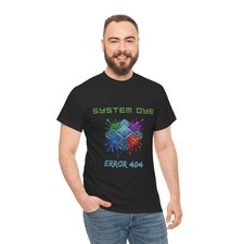Camiseta System Dye Error 404 Tech Glitch Microchip Gráfico, Unisex Algodón Pesado