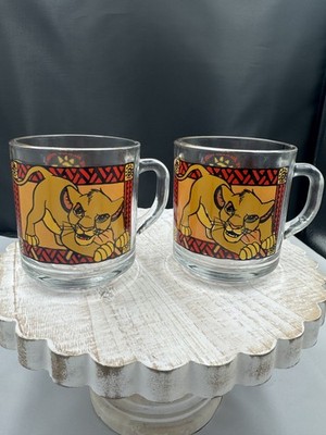 VINTAGE 1990's DISNEY THE LION KING ANCHOR HOCKING GLASS CUPS (2) CIRCLE OF LIFE