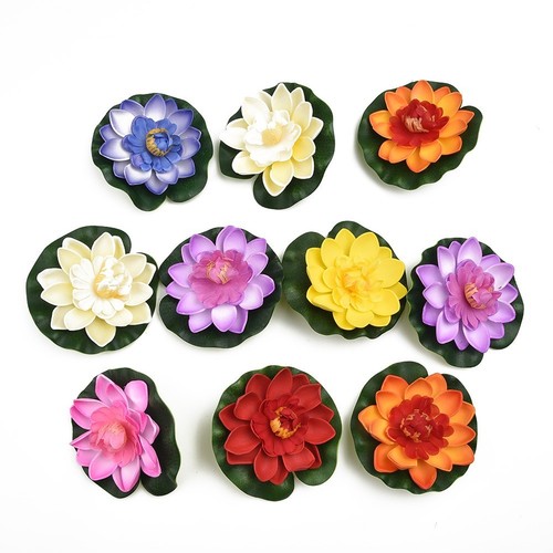Kit decorazione ninfea galleggiante artificiale fiore foglie di loto giardino pi - Foto 9 di 12