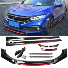 Gloss Black Red Front Bumper Lip Spoiler Splitter For Honda Civic SI Sedan Coupe