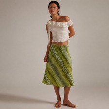VTG. 90s Y2K Boho Paisley Skirt Medium Green Chiffon Fairy Romantic Whimsical