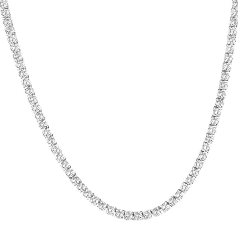 "Certified 22.37Ct Lab Grown Diamond Tennis Necklace 14K White Gold 16.5\" 30gram"