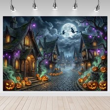 Scary Halloween Backdrop Haunted House Evil Village Pumpkin Background for Hal