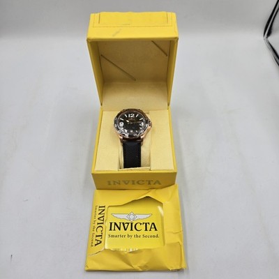 INVICTA MEN'S WATCH SPECIALTY ROSE GOLD TONE LEATHER BLACK DIAL  W/ Box / Papers
